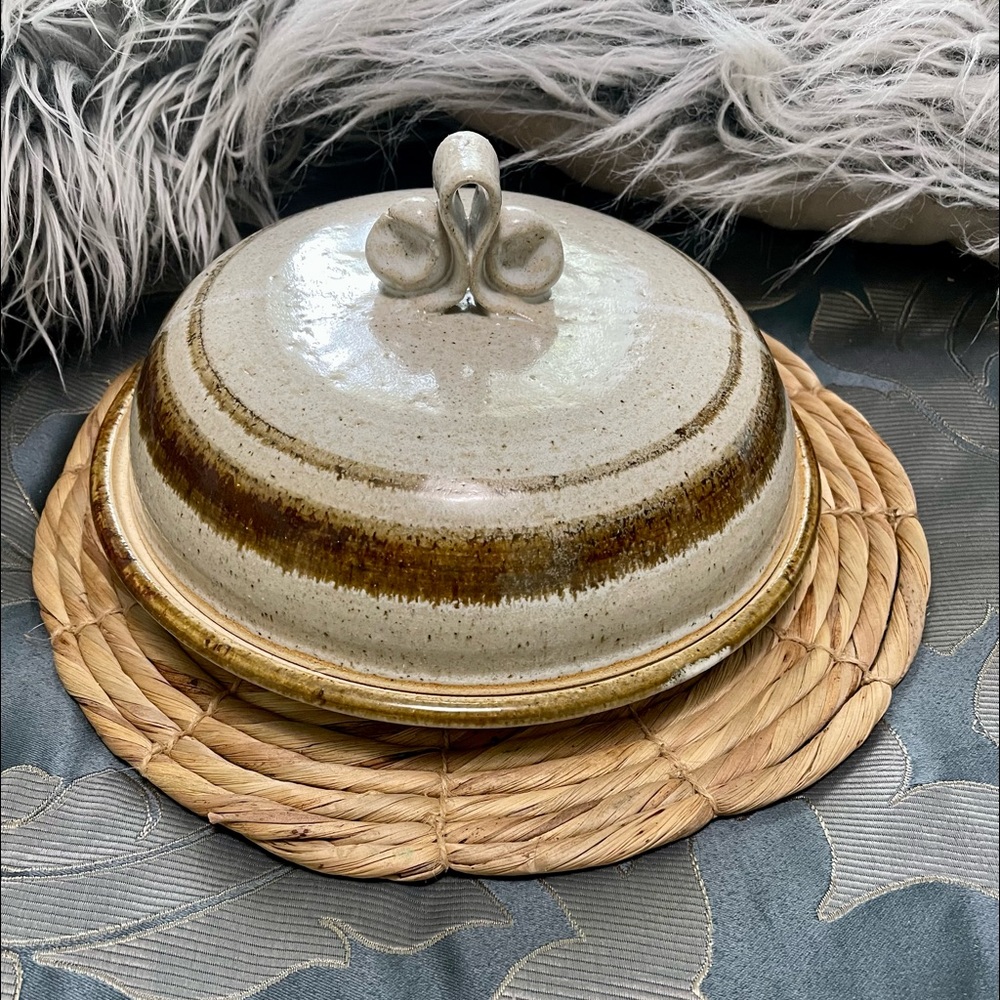 Art pottery signed covered dish. Large.